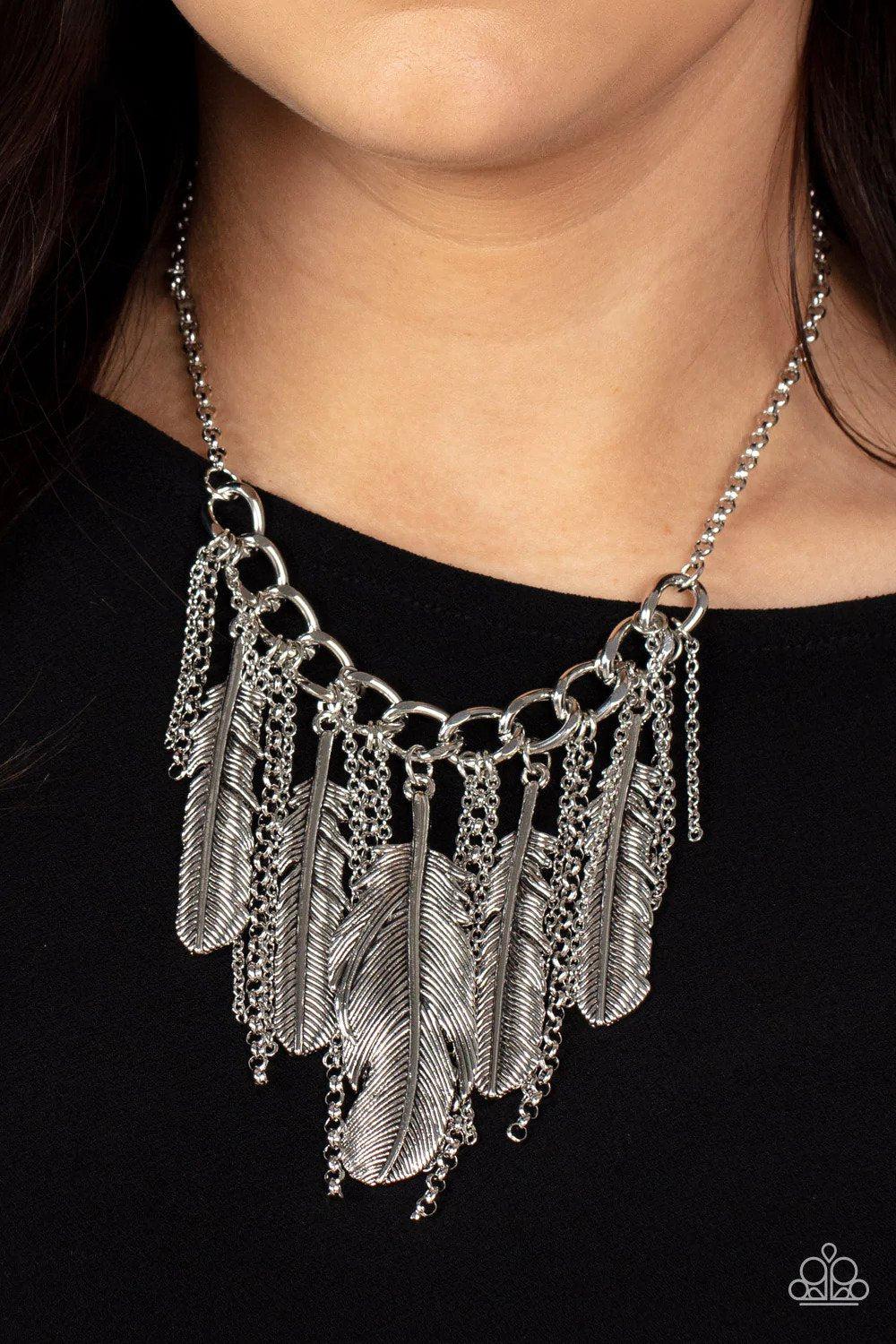 NEST Friends Forever Silver Feather Necklace - Paparazzi Accessories- lightbox - CarasShop.com - Paparazzi Jewelry by Cara Jewels