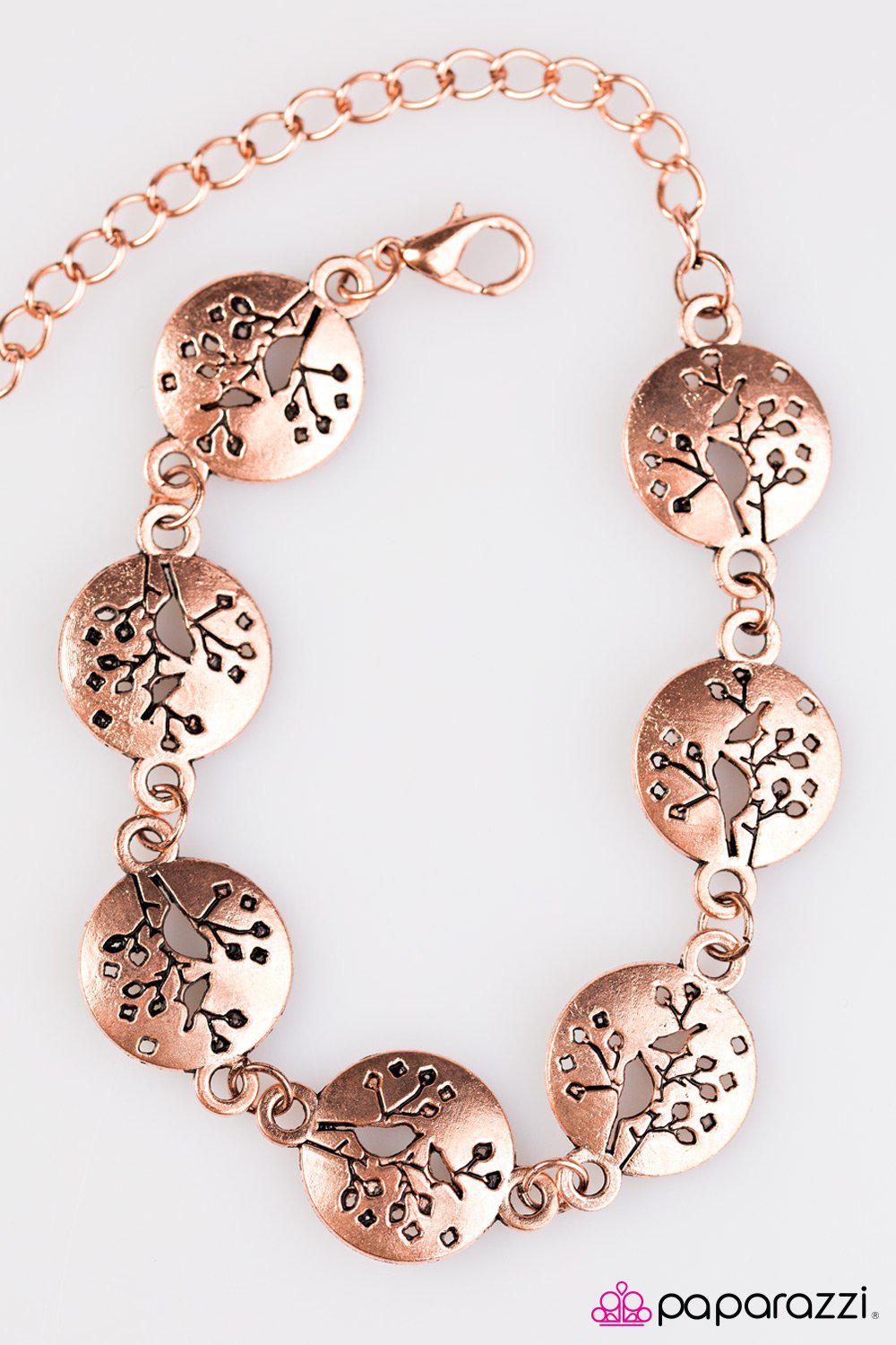 NEST In Peace Copper Bird Bracelet - Paparazzi Accessories- on model - CarasShop.com - Paparazzi Jewelry by Cara Jewels