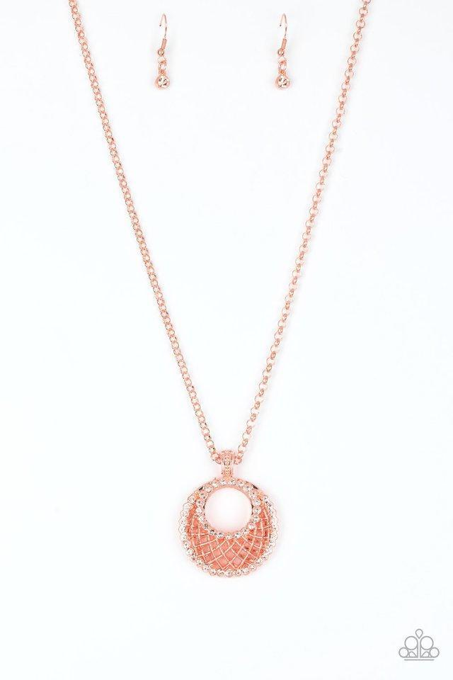 Net Worth Copper and Rhinestone Necklace - Paparazzi Accessories- lightbox - CarasShop.com - Paparazzi Jewelry by Cara Jewels