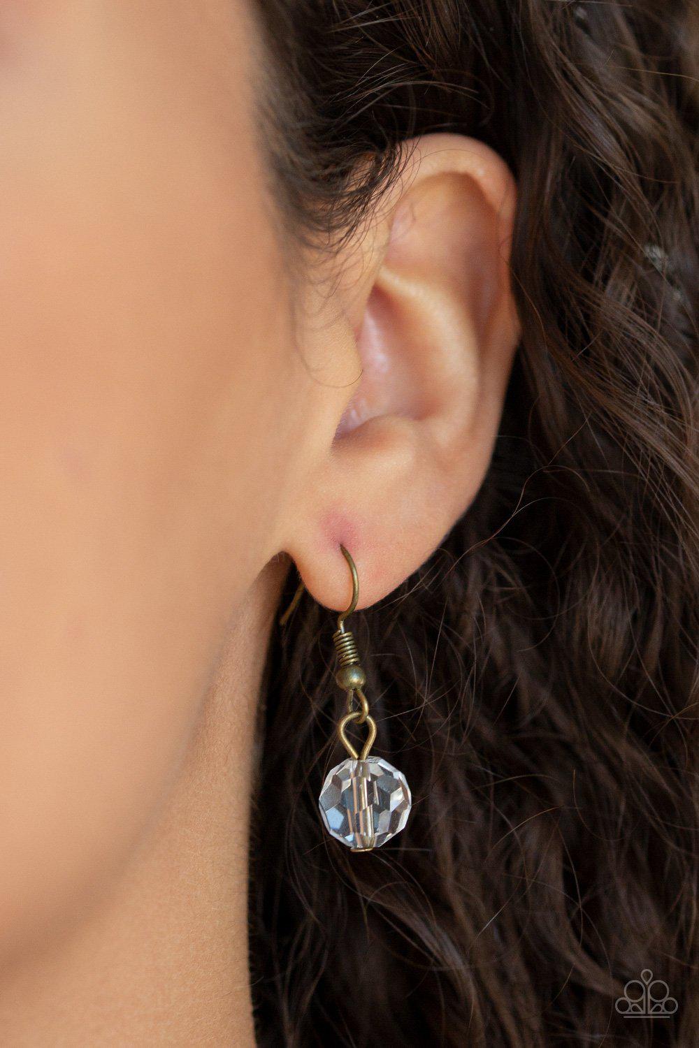 Never a Dull Moment Brass and White Necklace - Paparazzi Accessories - free matching earrings -CarasShop.com - Paparazzi Jewelry by Cara Jewels