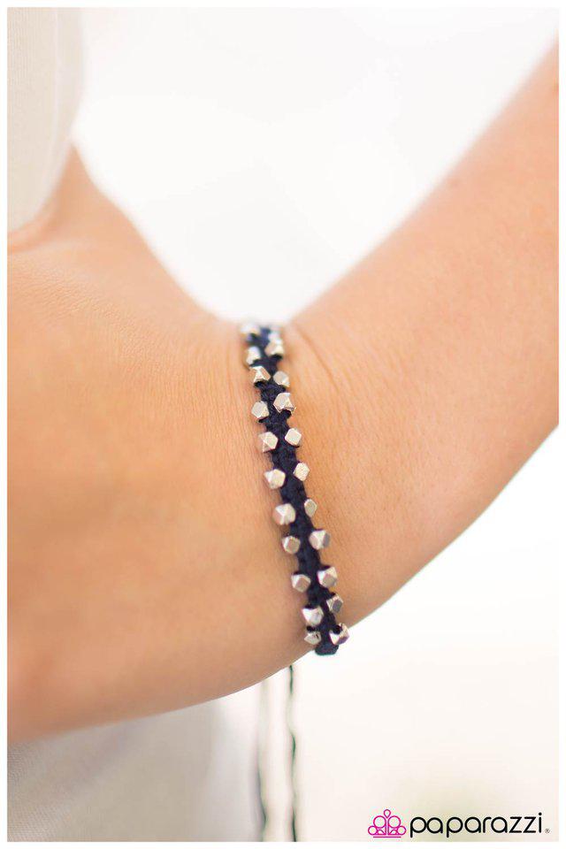 Never Back Down Blue Urban Bracelet - Paparazzi Accessories- on model - CarasShop.com - Paparazzi Jewelry by Cara Jewels