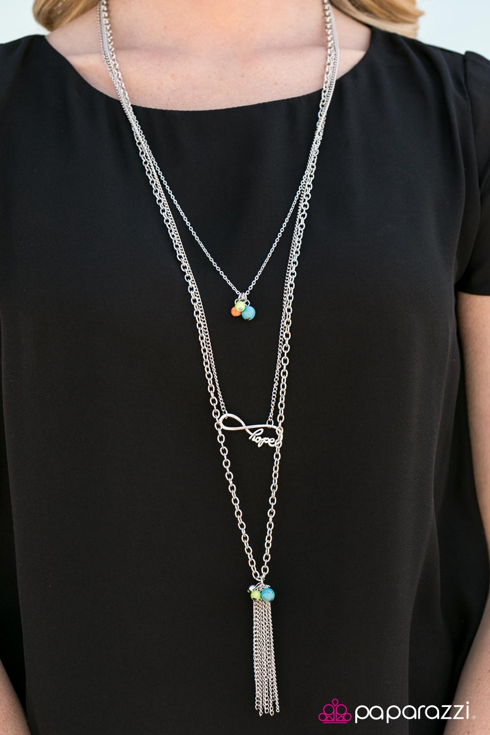 Never Lose Hope Multi Blue and Orange Stone Inspirational Necklace - Paparazzi Accessories- lightbox - CarasShop.com - Paparazzi Jewelry by Cara Jewels