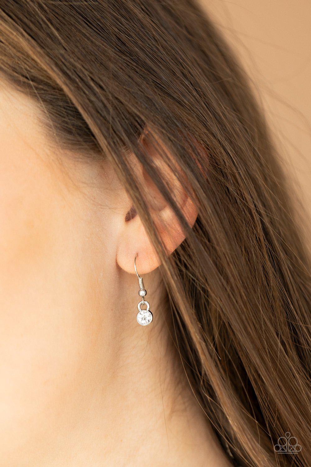 Never Miss a Beat Red Rhinestone and Silver Heart Necklace - Paparazzi Accessories - free matching earrings -CarasShop.com - Paparazzi Jewelry by Cara Jewels