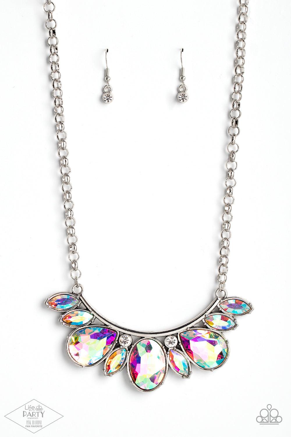 Never SLAY Never Multi Iridescent Rhinestone Necklace - Paparazzi Accessories- lightbox - CarasShop.com - Paparazzi Jewelry by Cara Jewels