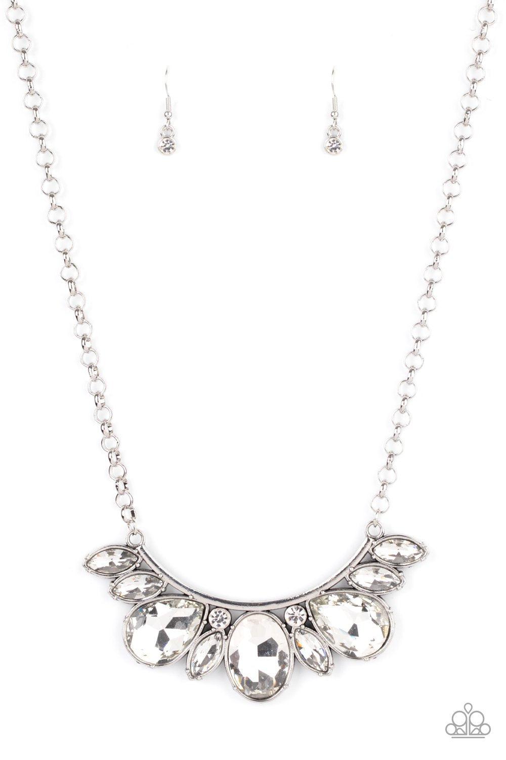 Never SLAY Never White Rhinestone Necklace - Paparazzi Accessories- lightbox - CarasShop.com - Paparazzi Jewelry by Cara Jewels