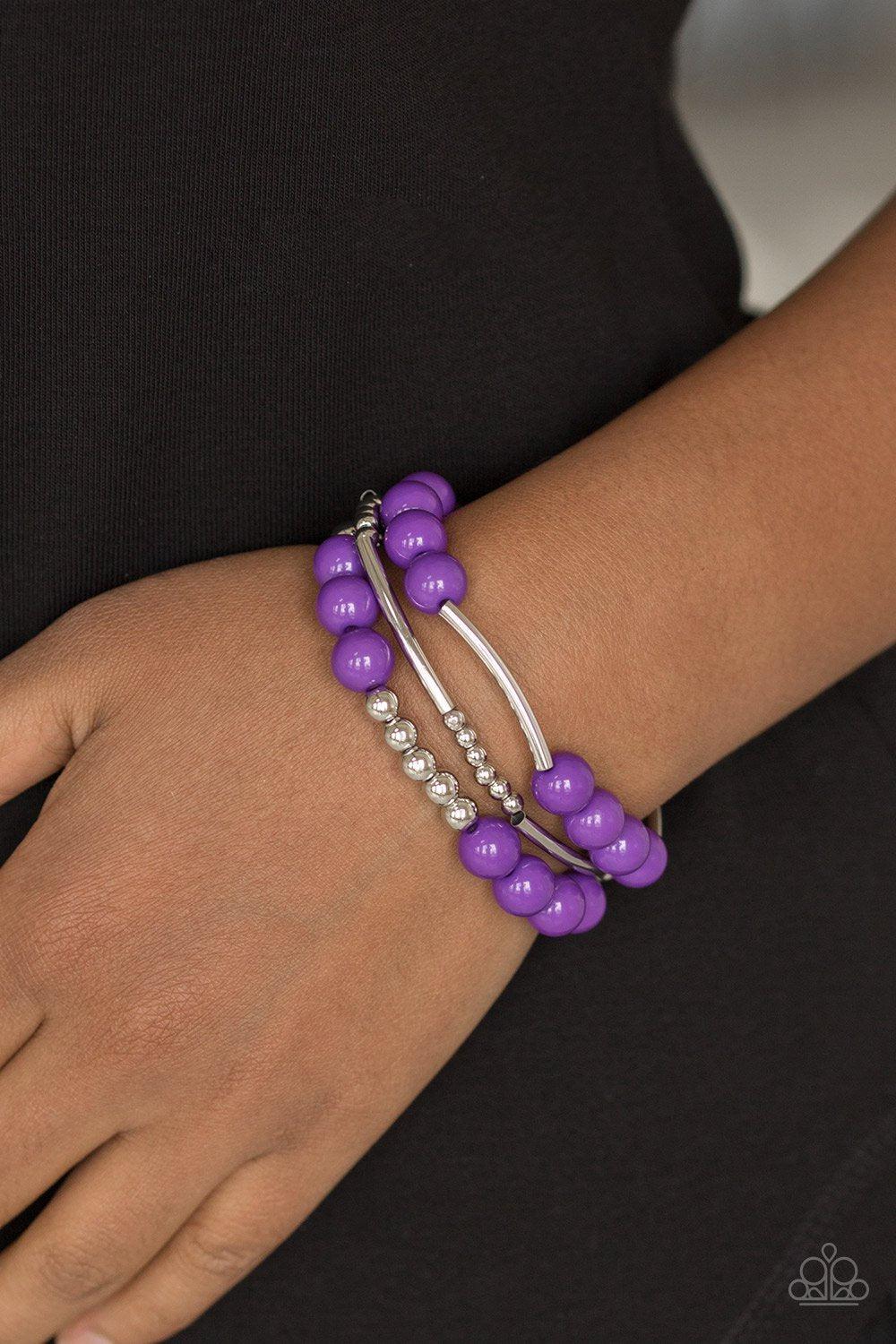 New Adventures Purple and Silver Stretch Bracelet Set - Paparazzi Accessories- lightbox - CarasShop.com - Paparazzi Jewelry by Cara Jewels