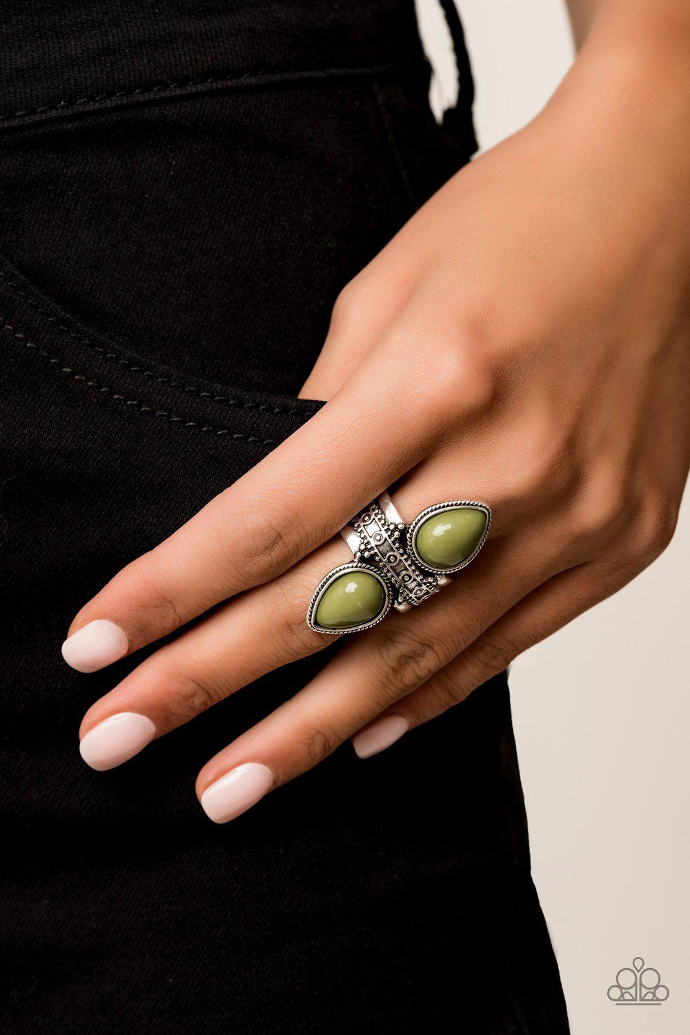 New Age Leader Silver and Green Ring - Paparazzi Accessories- lightbox - CarasShop.com - Paparazzi Jewelry by Cara Jewels