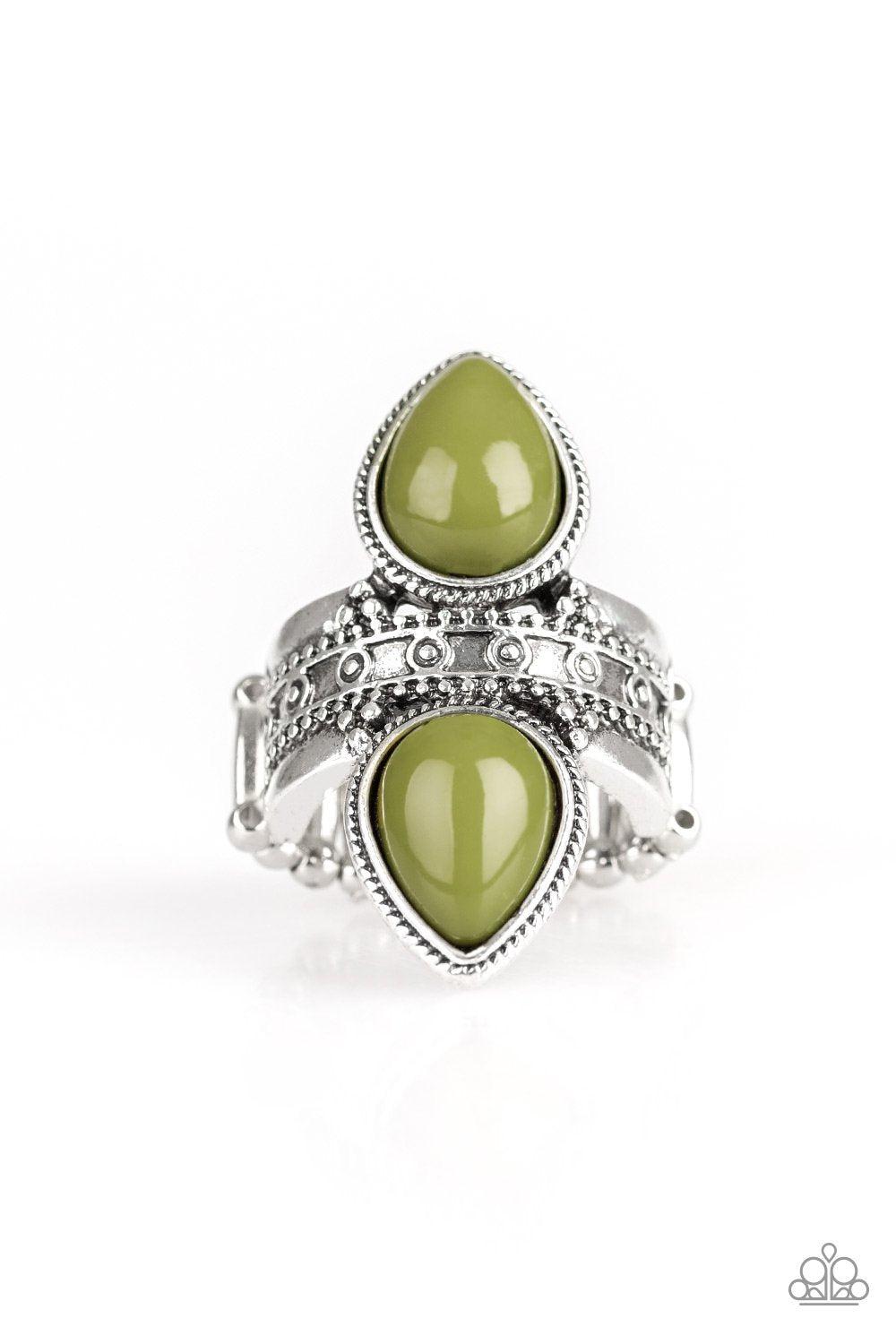 New Age Leader Silver and Green Ring - Paparazzi Accessories- on model - CarasShop.com - Paparazzi Jewelry by Cara Jewels