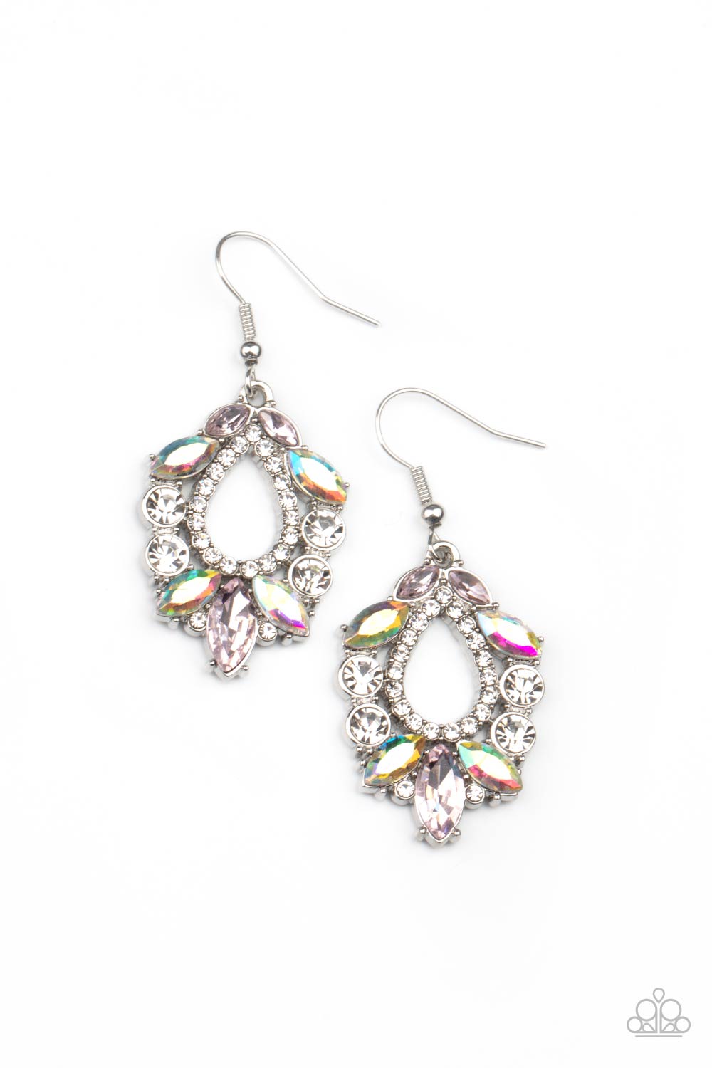 New Age Noble Multi Iridescent Pink and White Rhinestone Earrings - Paparazzi Accessories- lightbox - CarasShop.com - Paparazzi Jewelry by Cara Jewels