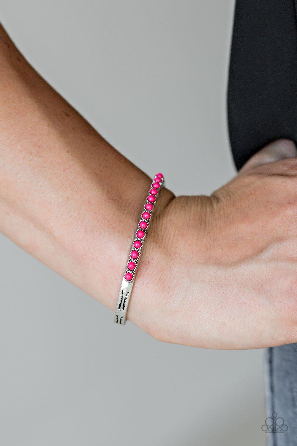 New Age Traveler Pink Cuff Bracelet - Paparazzi Accessories- lightbox - CarasShop.com - Paparazzi Jewelry by Cara Jewels