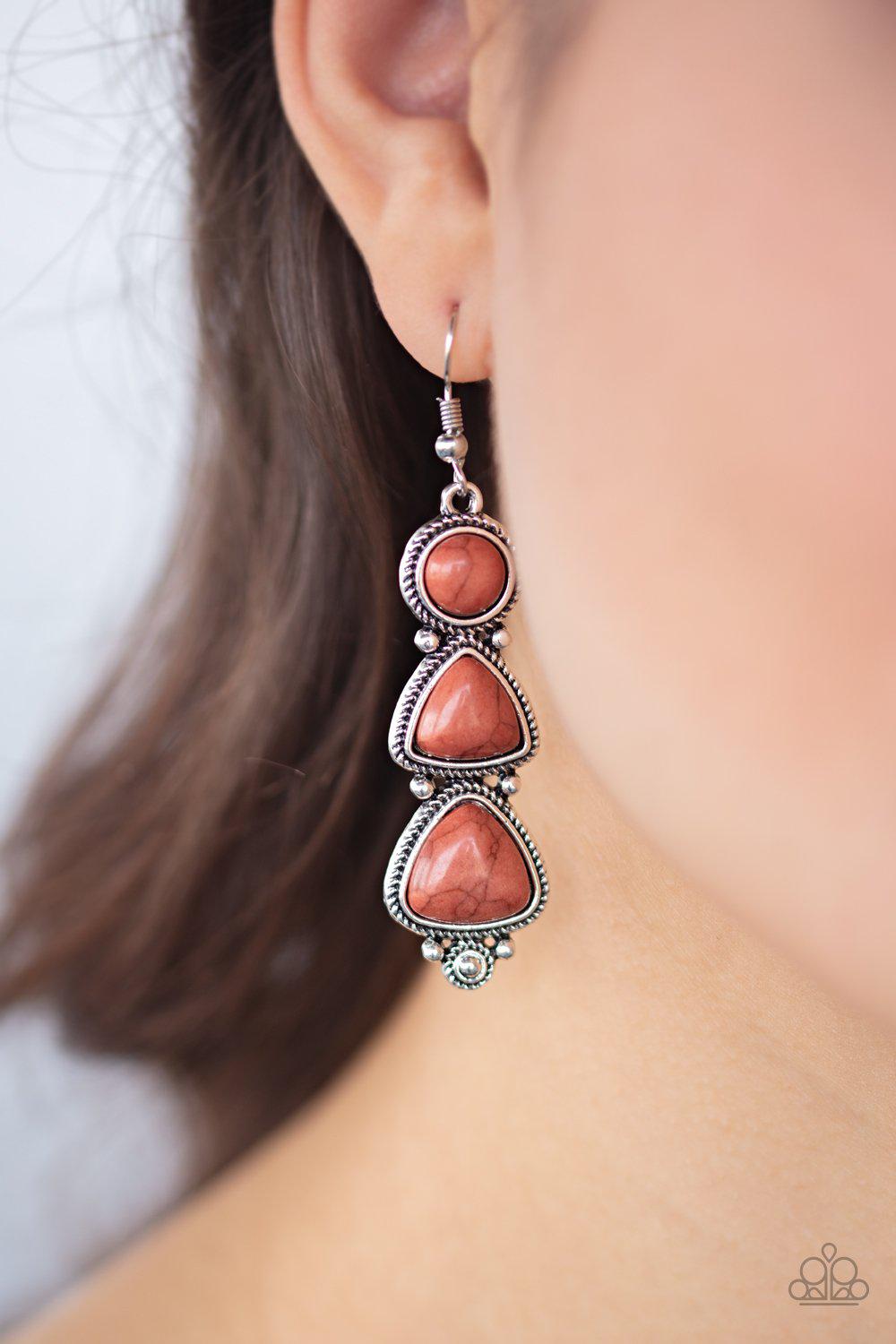 New Frontier Brown Stone Earrings - Paparazzi Accessories- lightbox - CarasShop.com - Paparazzi Jewelry by Cara Jewels