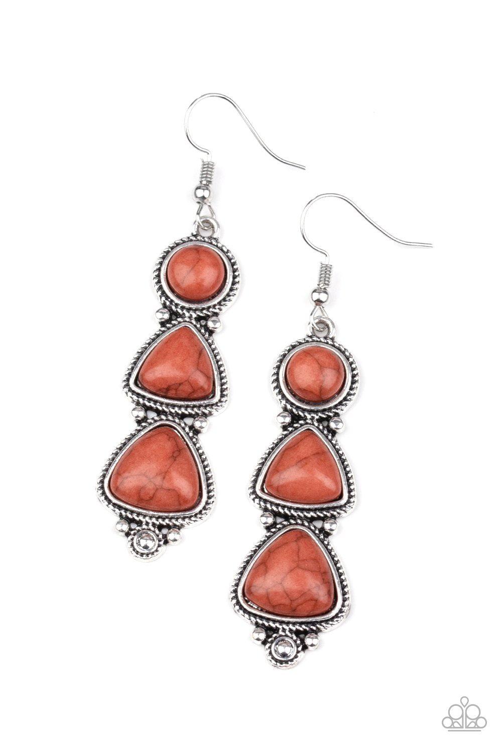 New Frontier Brown Stone Earrings - Paparazzi Accessories- on model - CarasShop.com - Paparazzi Jewelry by Cara Jewels