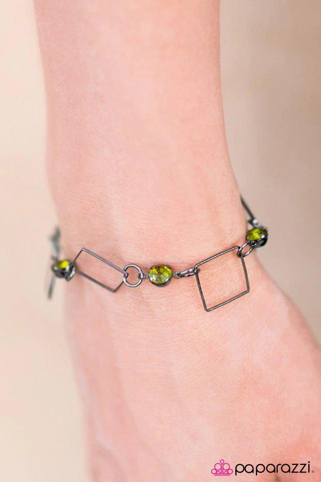 New Girl On The Block Green Bracelet - Paparazzi Accessories- on model - CarasShop.com - Paparazzi Jewelry by Cara Jewels