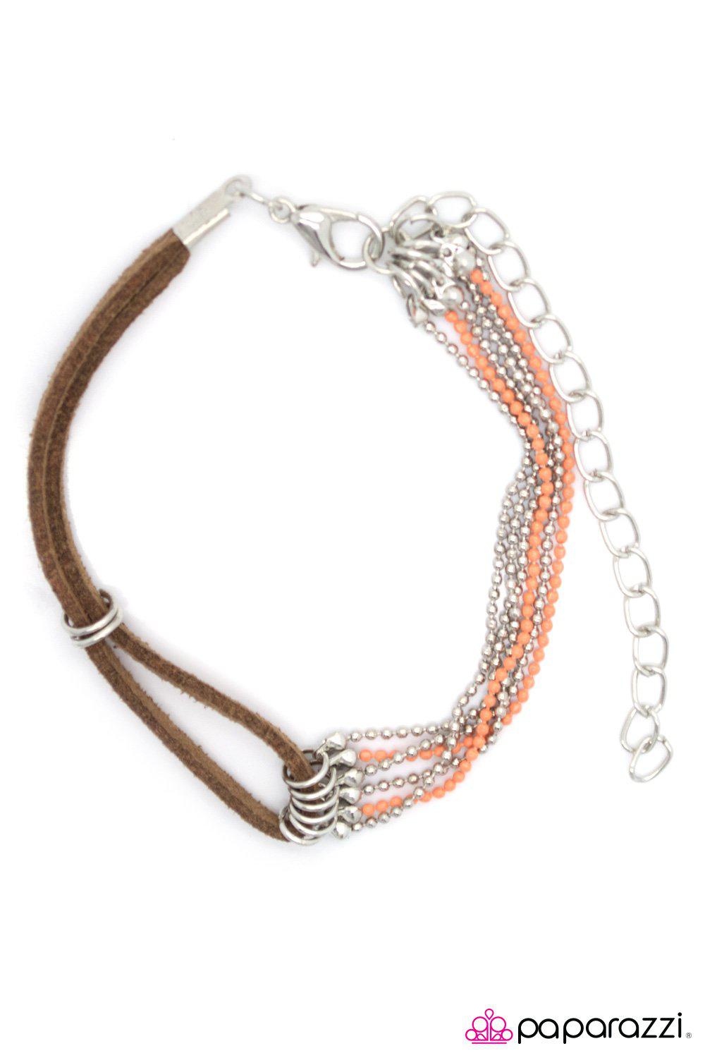 New Heights Silver and Orange Chain Bracelet - Paparazzi Accessories- on model - CarasShop.com - Paparazzi Jewelry by Cara Jewels