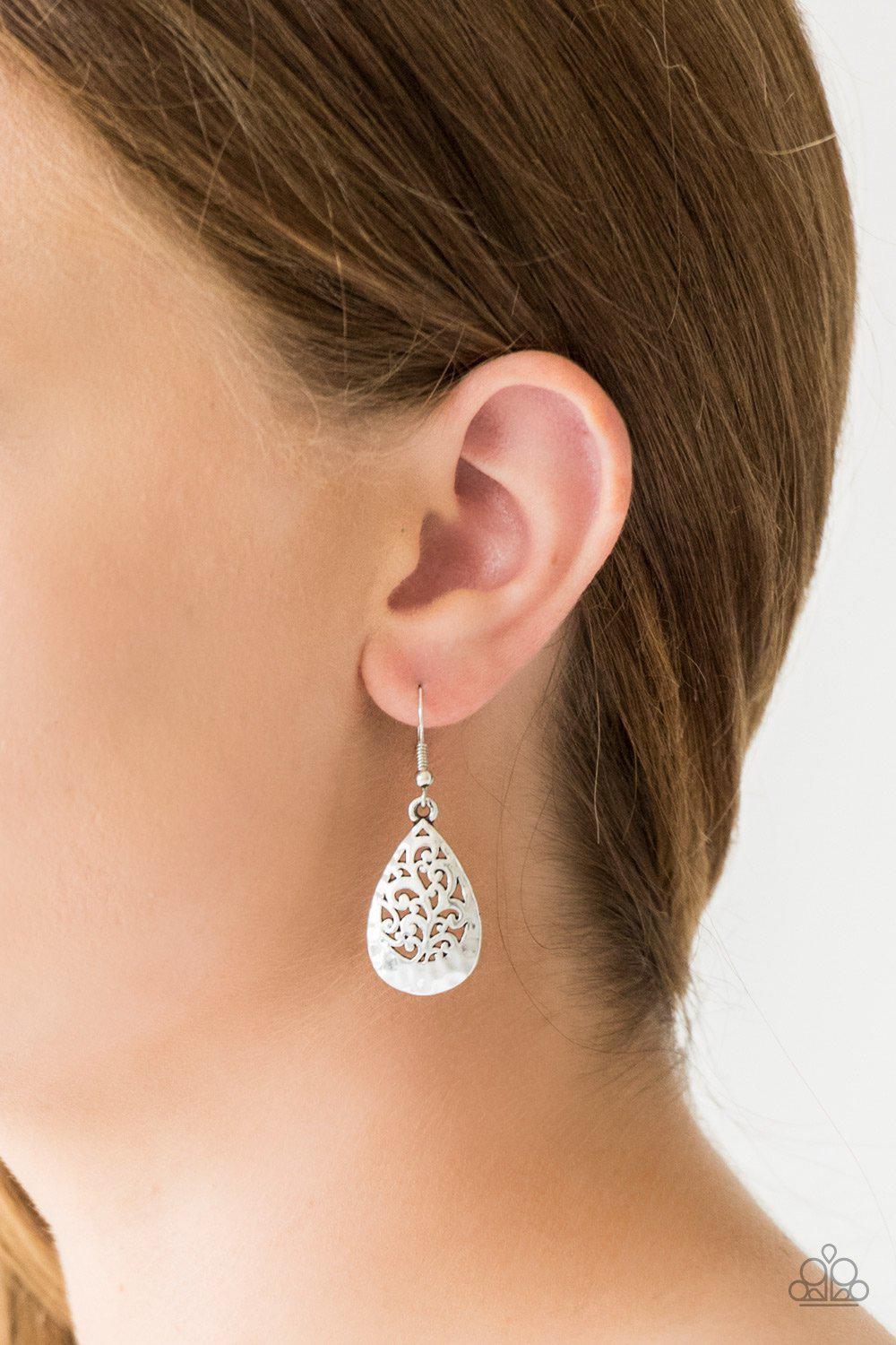 New Nouveau Silver Filigree Teardrop Earrings - Paparazzi Accessories- lightbox - CarasShop.com - Paparazzi Jewelry by Cara Jewels