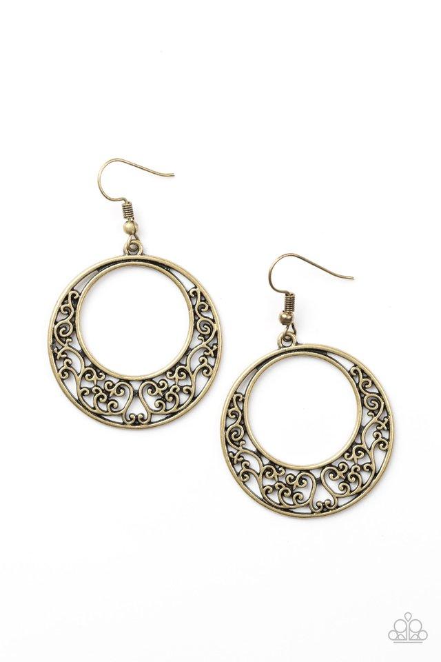 Newport Nautical Brass Earrings - Paparazzi Accessories- on model - CarasShop.com - Paparazzi Jewelry by Cara Jewels