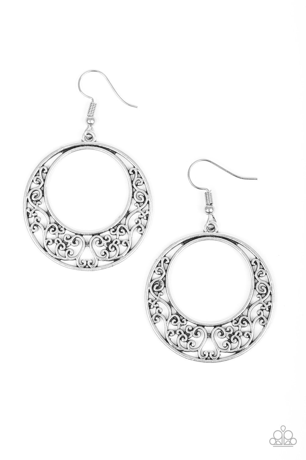 Newport Nautical Silver Earrings - Paparazzi Accessories- on model - CarasShop.com - Paparazzi Jewelry by Cara Jewels