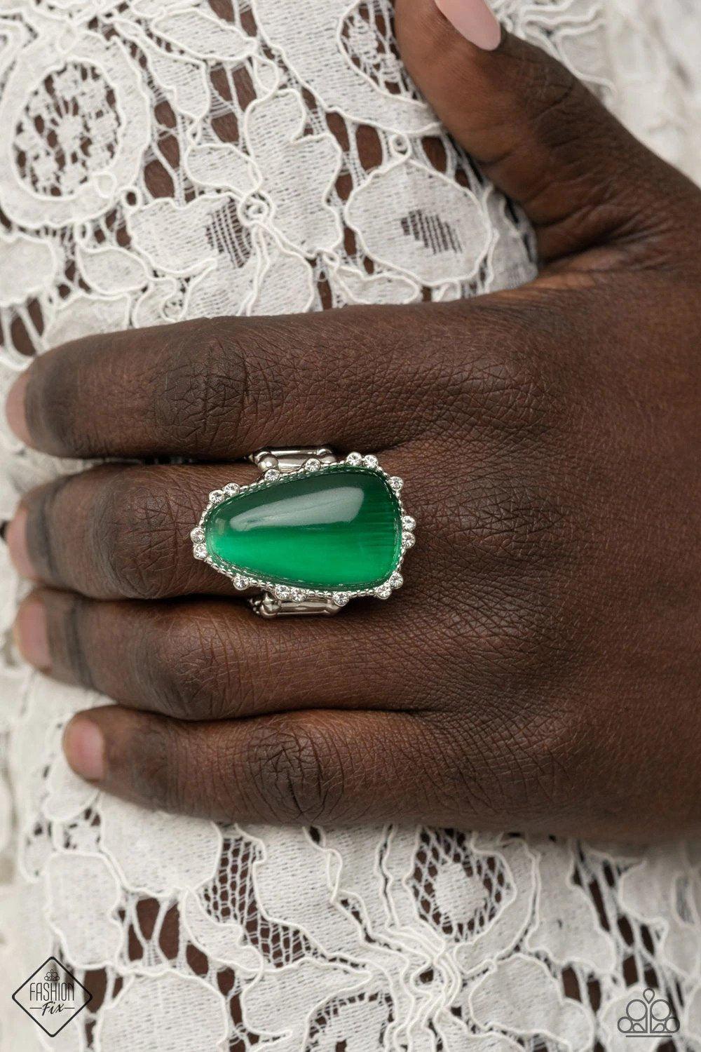 Newport Nouveau Green Ring - Paparazzi Accessories- on model - CarasShop.com - Paparazzi Jewelry by Cara Jewels