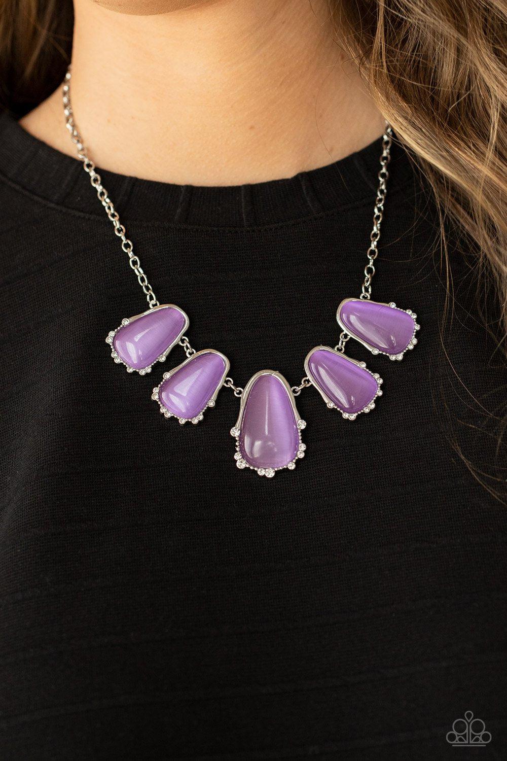 Newport Princess Lavender Purple Cat's Eye Stone Necklace - Paparazzi Accessories- on model - CarasShop.com - Paparazzi Jewelry by Cara Jewels