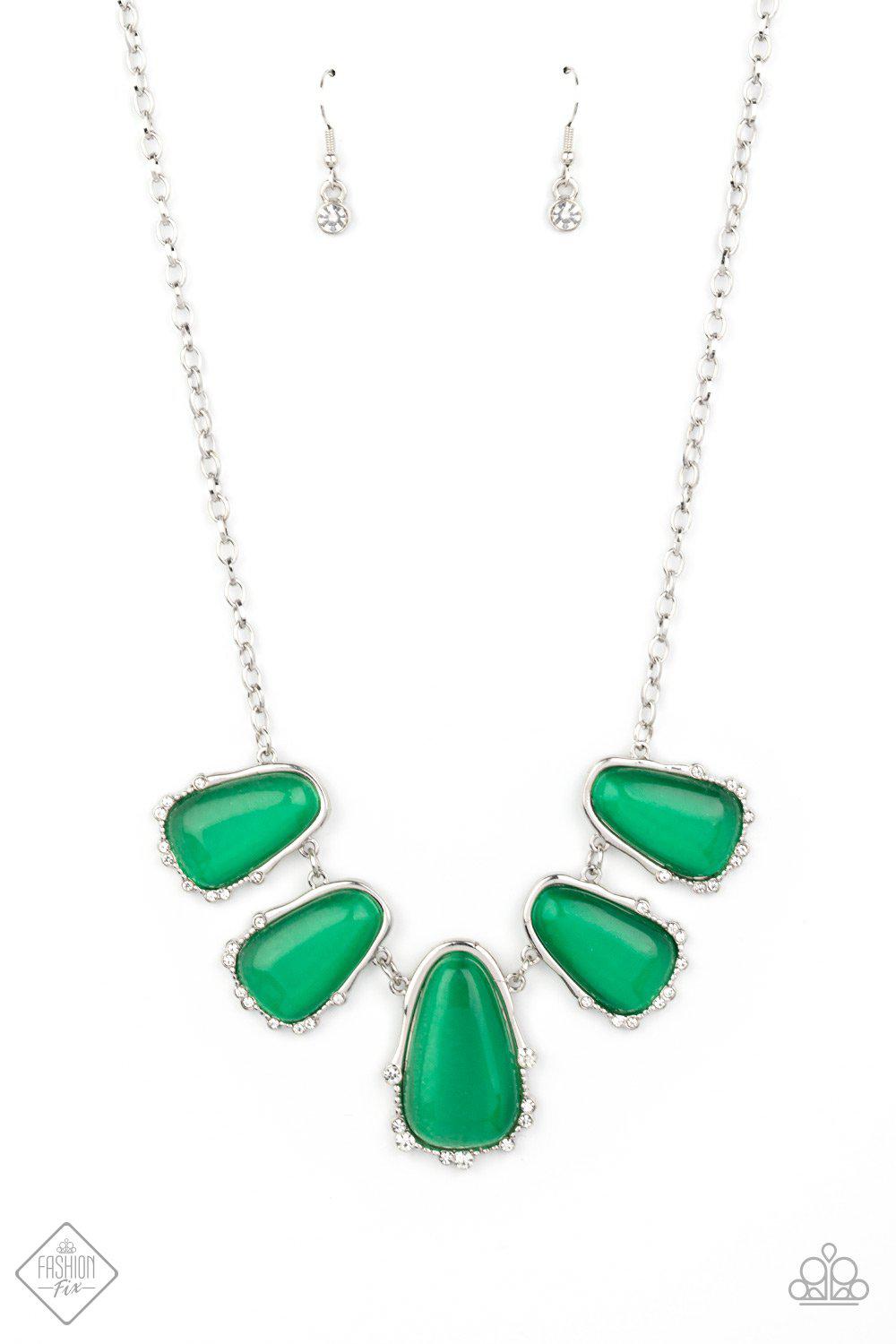Newport Princess Mint Green Cat's Eye Stone Necklace - Paparazzi Accessories- on model - CarasShop.com - Paparazzi Jewelry by Cara Jewels