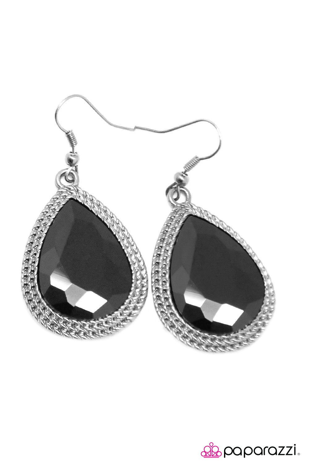Next In Line Black Teardrop Earrings - Paparazzi Accessories- on model - CarasShop.com - Paparazzi Jewelry by Cara Jewels