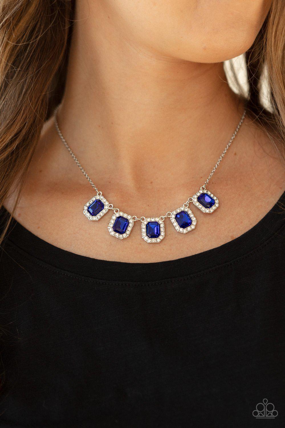Next Level Luster Sapphire Blue Rhinestone Necklace - Paparazzi Accessories- lightbox - CarasShop.com - Paparazzi Jewelry by Cara Jewels