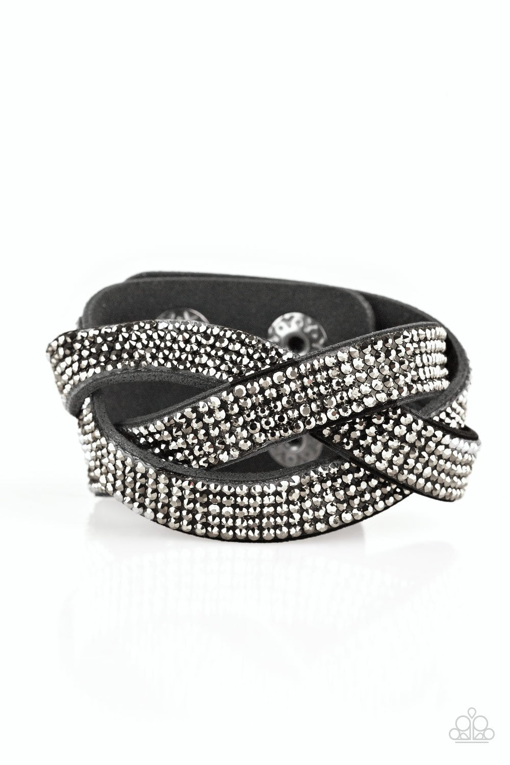 Nice Girls Finish Last Black Hematite Braided Wrap Snap Bracelet - Paparazzi Accessories- lightbox - CarasShop.com - Paparazzi Jewelry by Cara Jewels