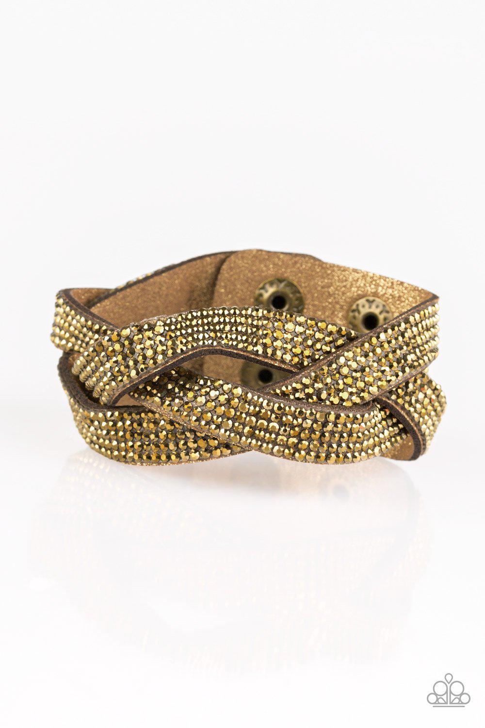 Nice Girls Finish Last Brass Urban Wrap Snap Bracelet - Paparazzi Accessories- lightbox - CarasShop.com - Paparazzi Jewelry by Cara Jewels