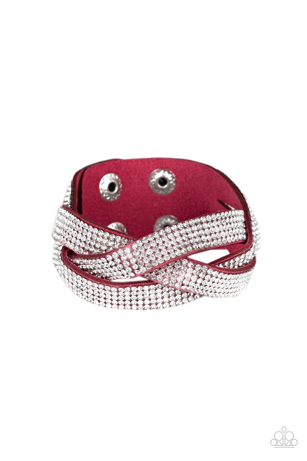 Nice Girls Finish Last Pink and White Braided Wrap Snap Bracelet - Paparazzi Accessories- lightbox - CarasShop.com - Paparazzi Jewelry by Cara Jewels