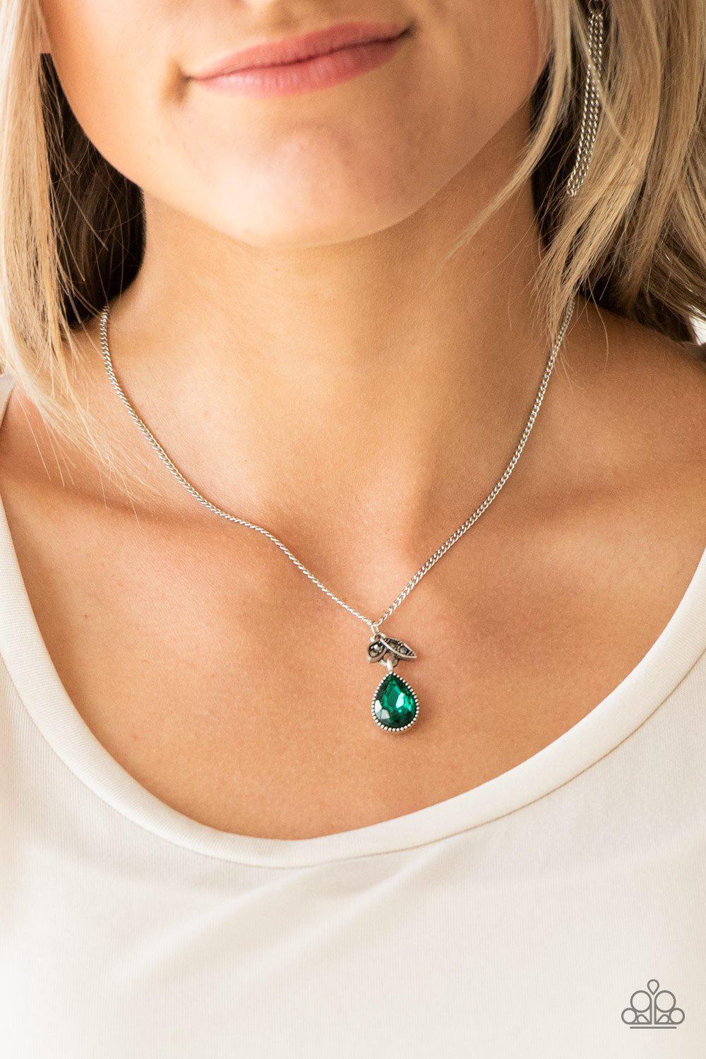 Nice to Meet You Green Teardrop Gem Necklace - Paparazzi Accessories- lightbox - CarasShop.com - Paparazzi Jewelry by Cara Jewels