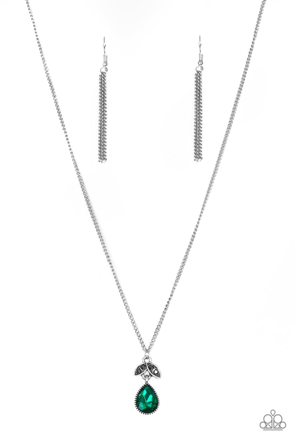 Nice to Meet You Green Teardrop Gem Necklace - Paparazzi Accessories- on model - CarasShop.com - Paparazzi Jewelry by Cara Jewels