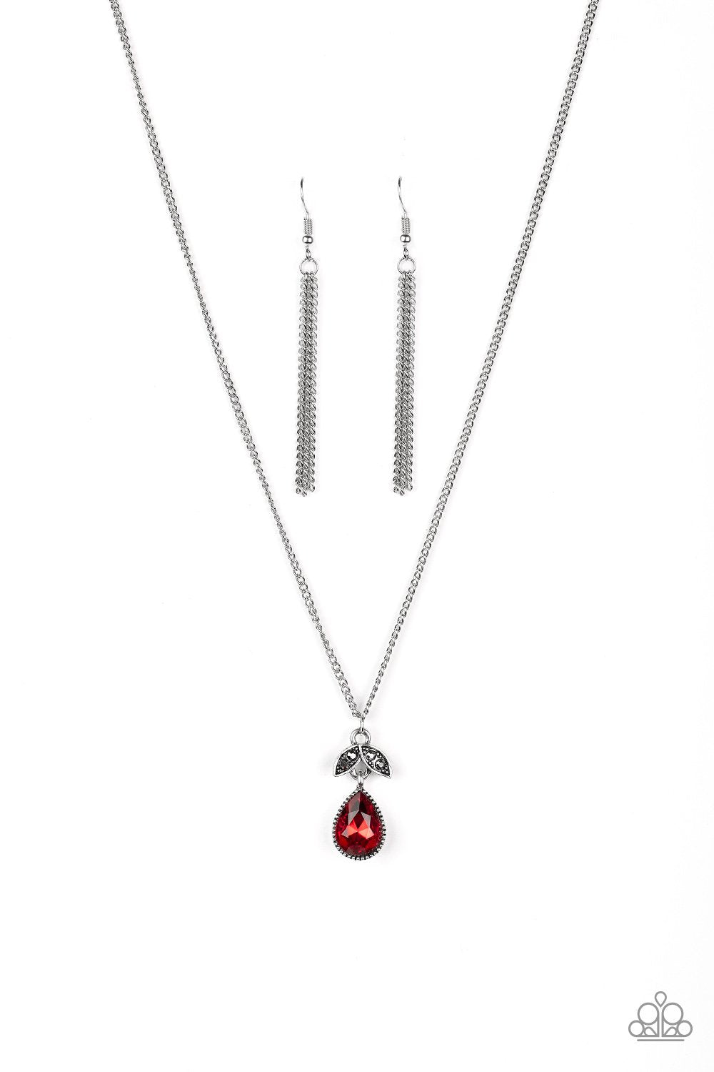 Nice To Meet You Red Gem Necklace - Paparazzi Accessories - free matching earrings -CarasShop.com - Paparazzi Jewelry by Cara Jewels