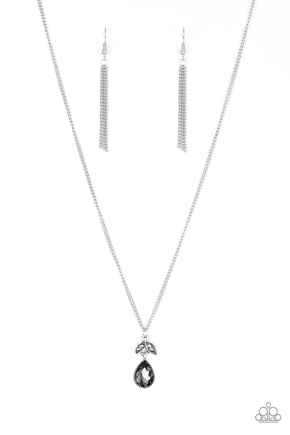 Nice To Meet You Silver Rhinestone Necklace - Paparazzi Accessories- lightbox - CarasShop.com - Paparazzi Jewelry by Cara Jewels