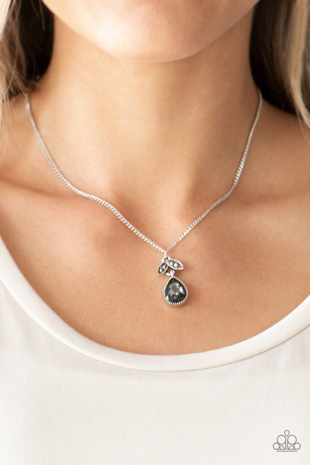 Nice To Meet You Silver Rhinestone Necklace - Paparazzi Accessories- lightbox - CarasShop.com - Paparazzi Jewelry by Cara Jewels