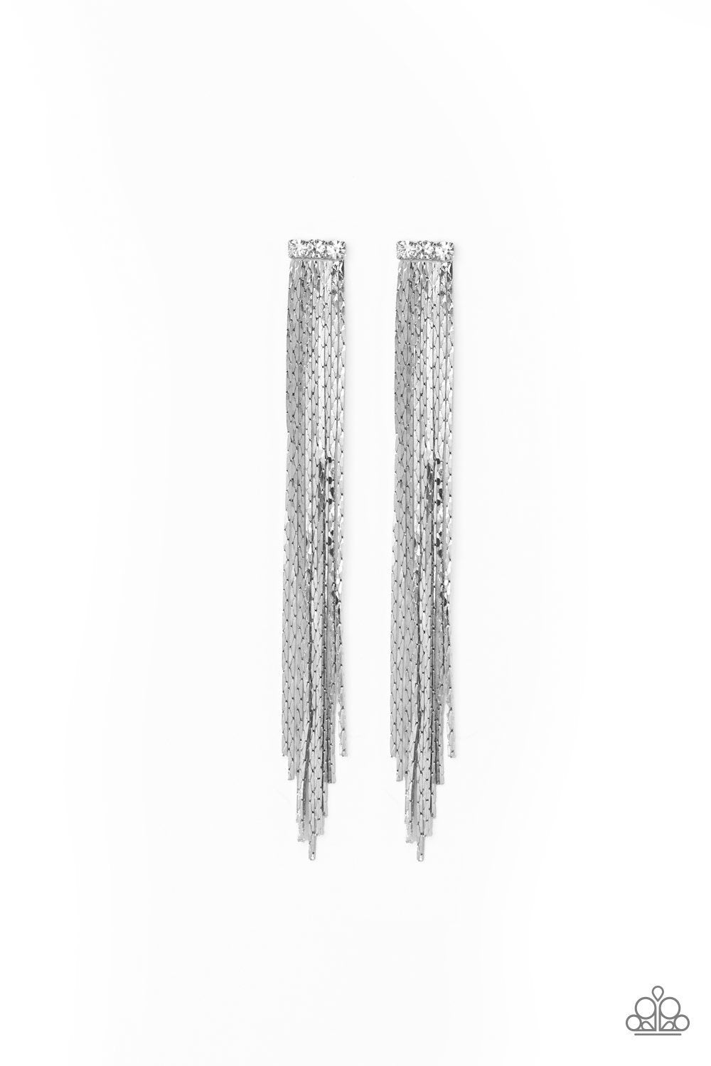 Night At The Oscars White and Silver Chain Earrings - Paparazzi Accessories- lightbox - CarasShop.com - Paparazzi Jewelry by Cara Jewels