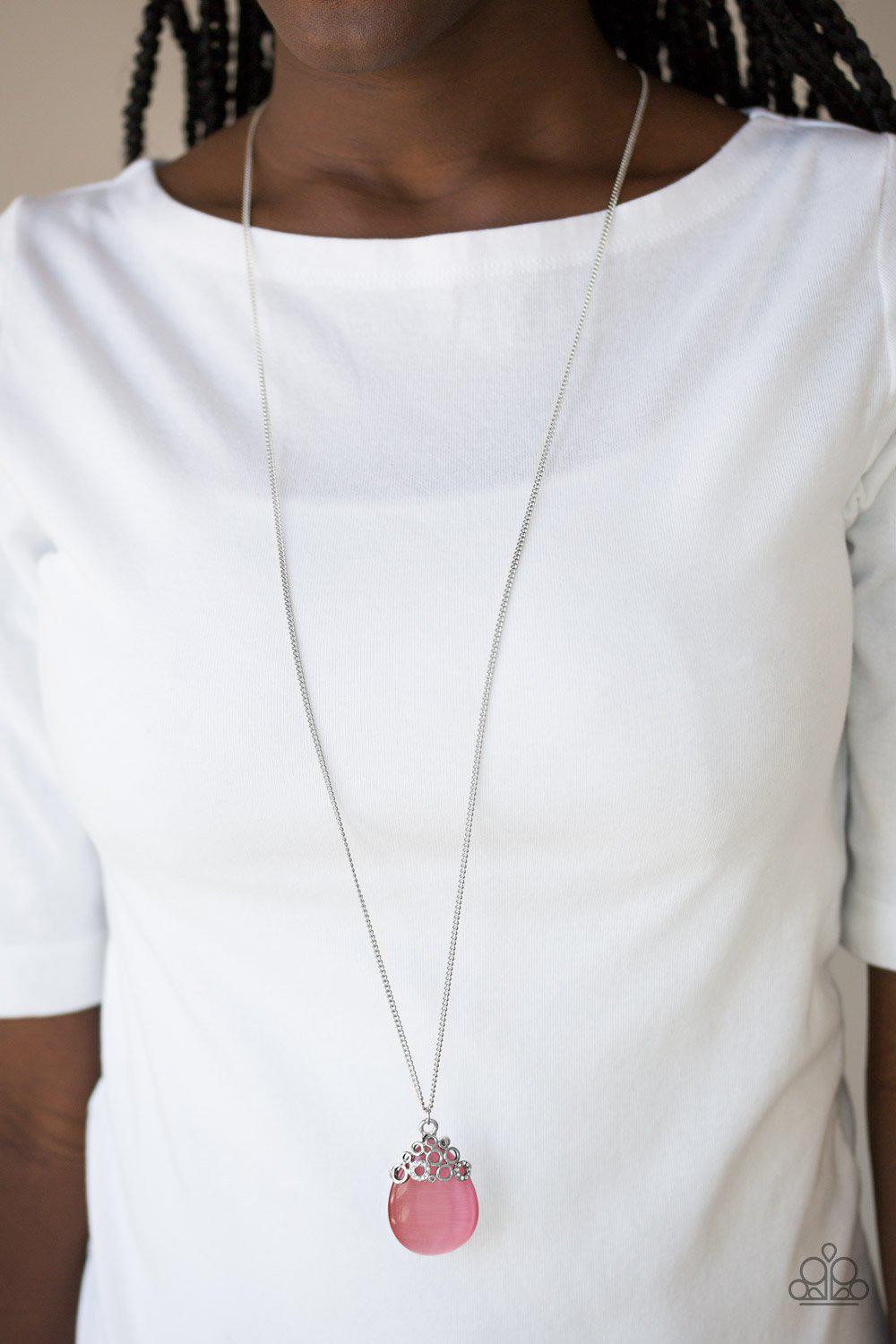 Nightcap And Gown Pink Moonstone Necklace - Paparazzi Accessories- on model - CarasShop.com - Paparazzi Jewelry by Cara Jewels