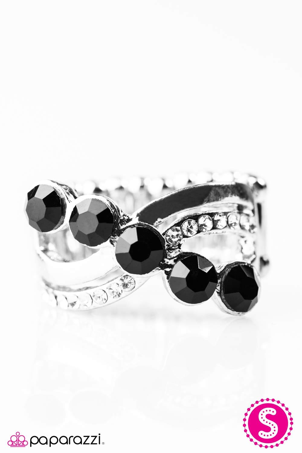 Nighttime Radiance Silver and Black Ring - Paparazzi Accessories- on model - CarasShop.com - Paparazzi Jewelry by Cara Jewels