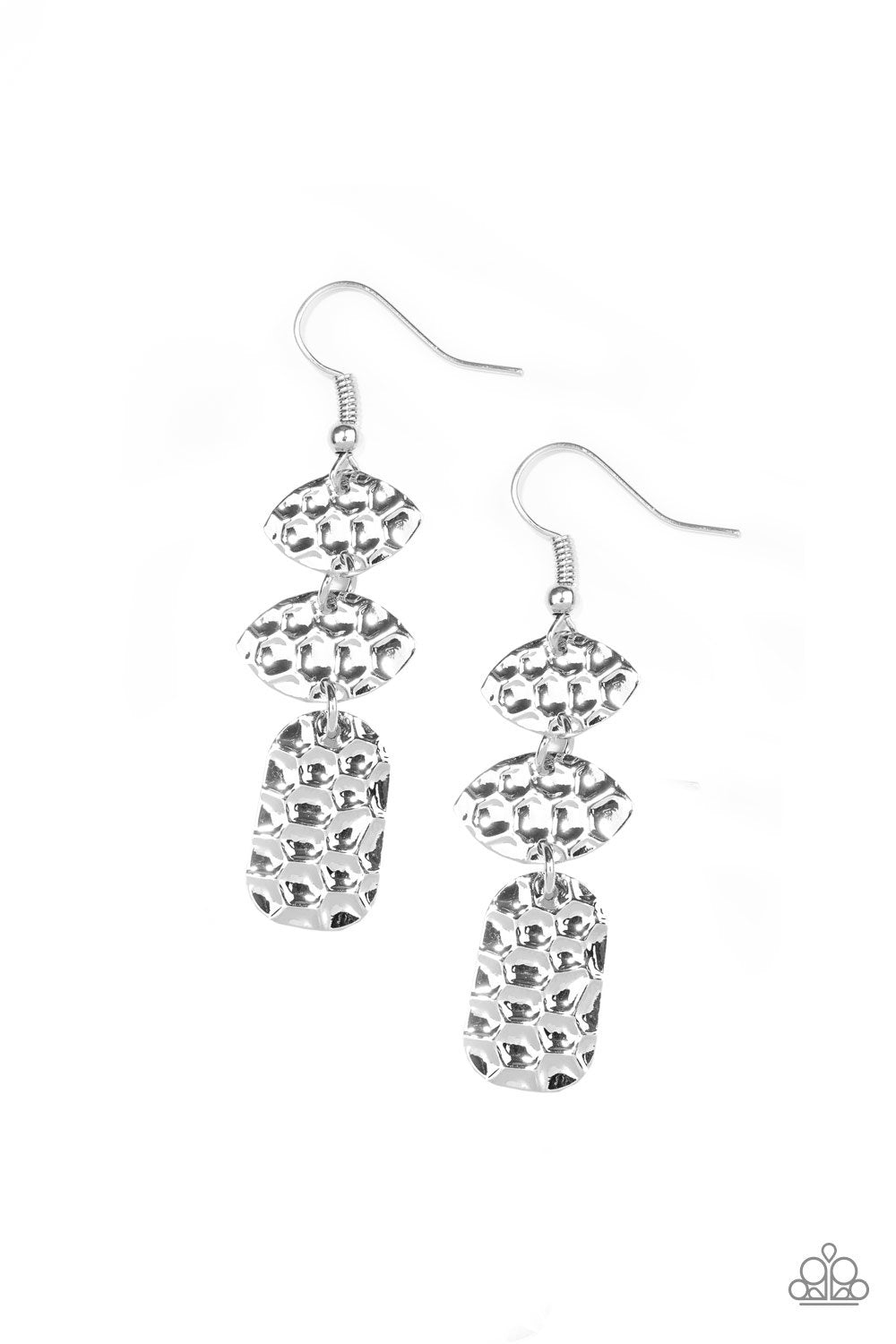 Nine to HIVE Silver Earrings - Paparazzi Accessories- lightbox - CarasShop.com - Paparazzi Jewelry by Cara Jewels