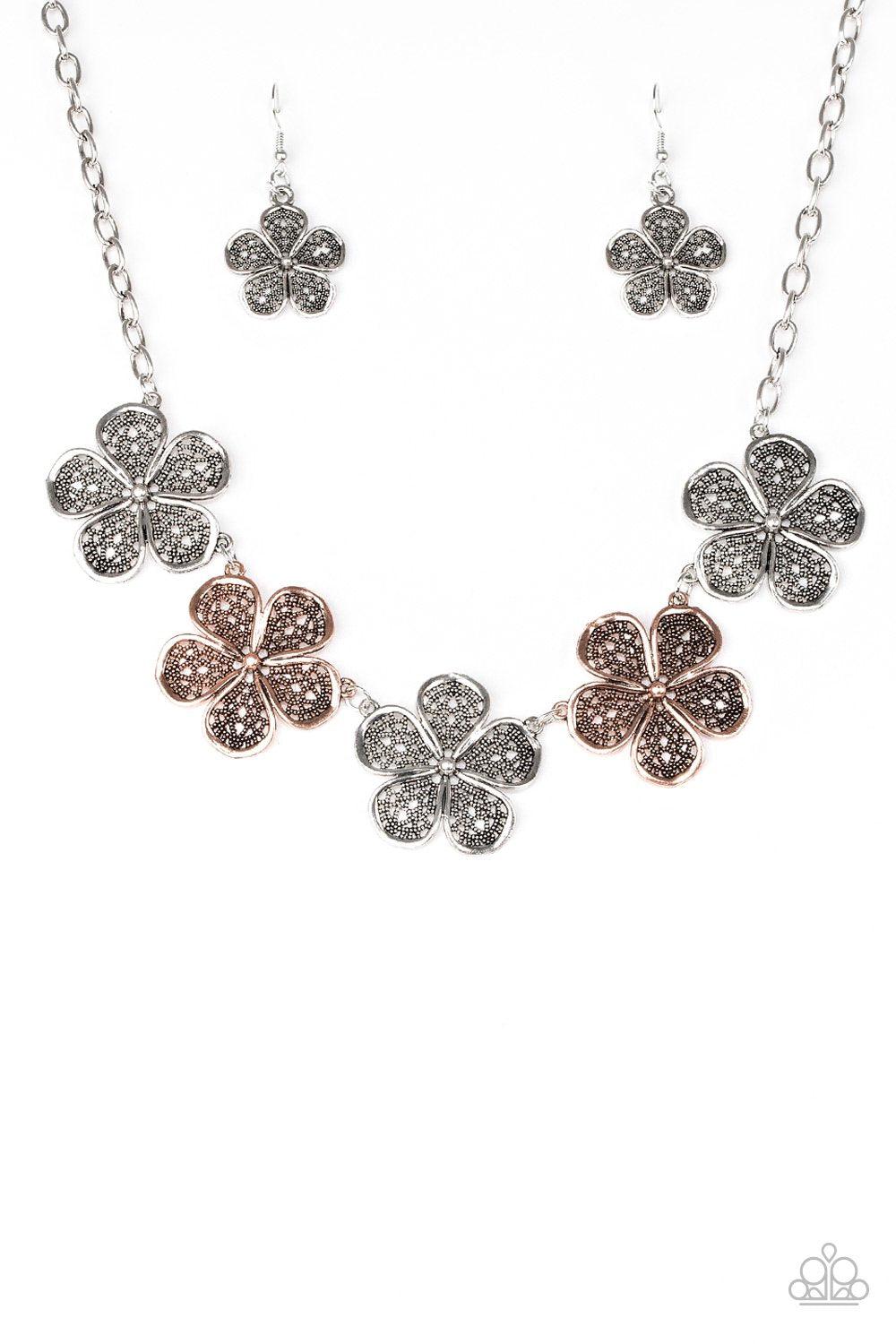 No Common Daisy Silver and Copper Necklace - Paparazzi Accessories - free matching earrings -CarasShop.com - Paparazzi Jewelry by Cara Jewels