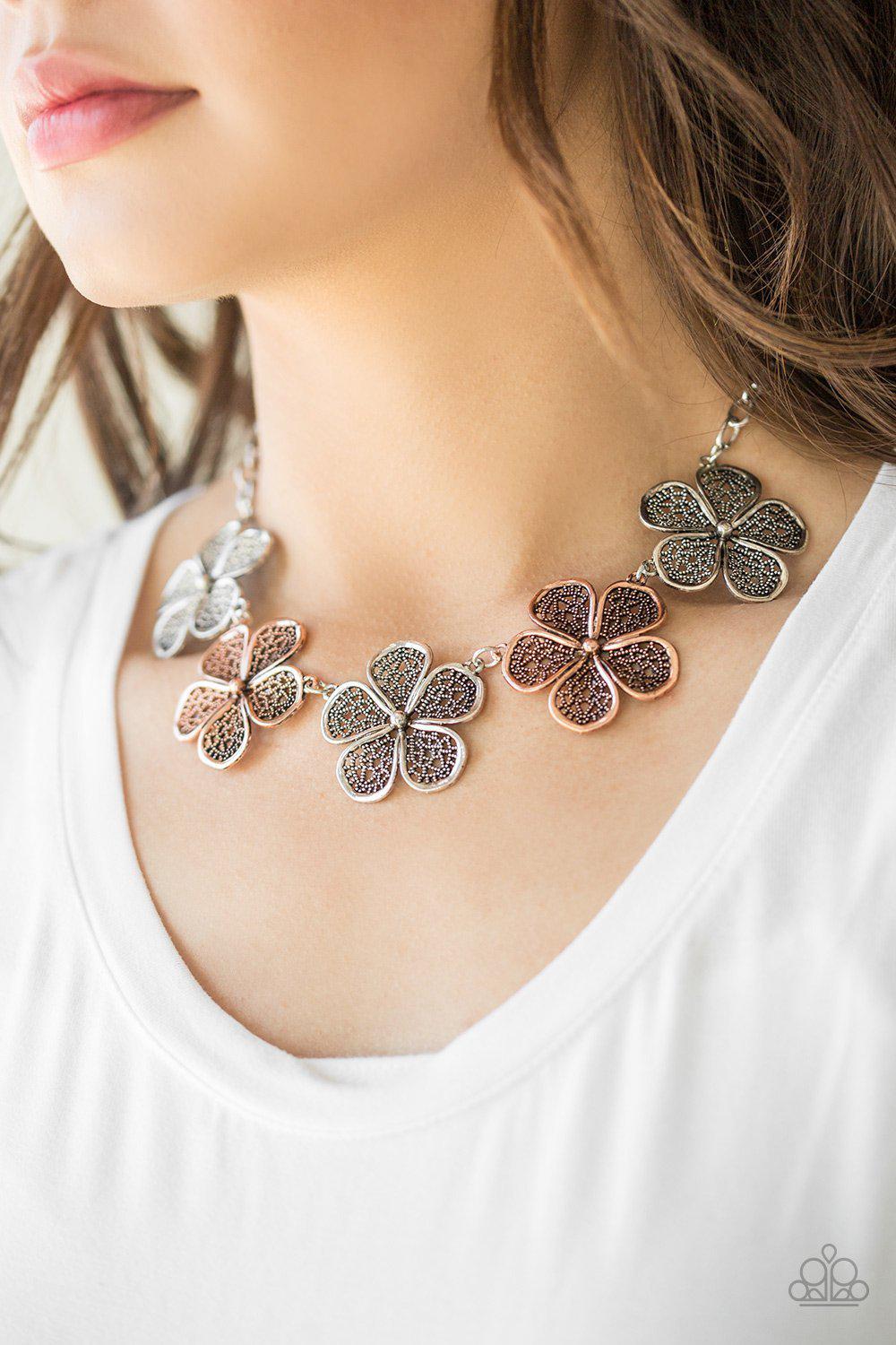 No Common Daisy Silver and Copper Necklace - Paparazzi Accessories- lightbox - CarasShop.com - Paparazzi Jewelry by Cara Jewels