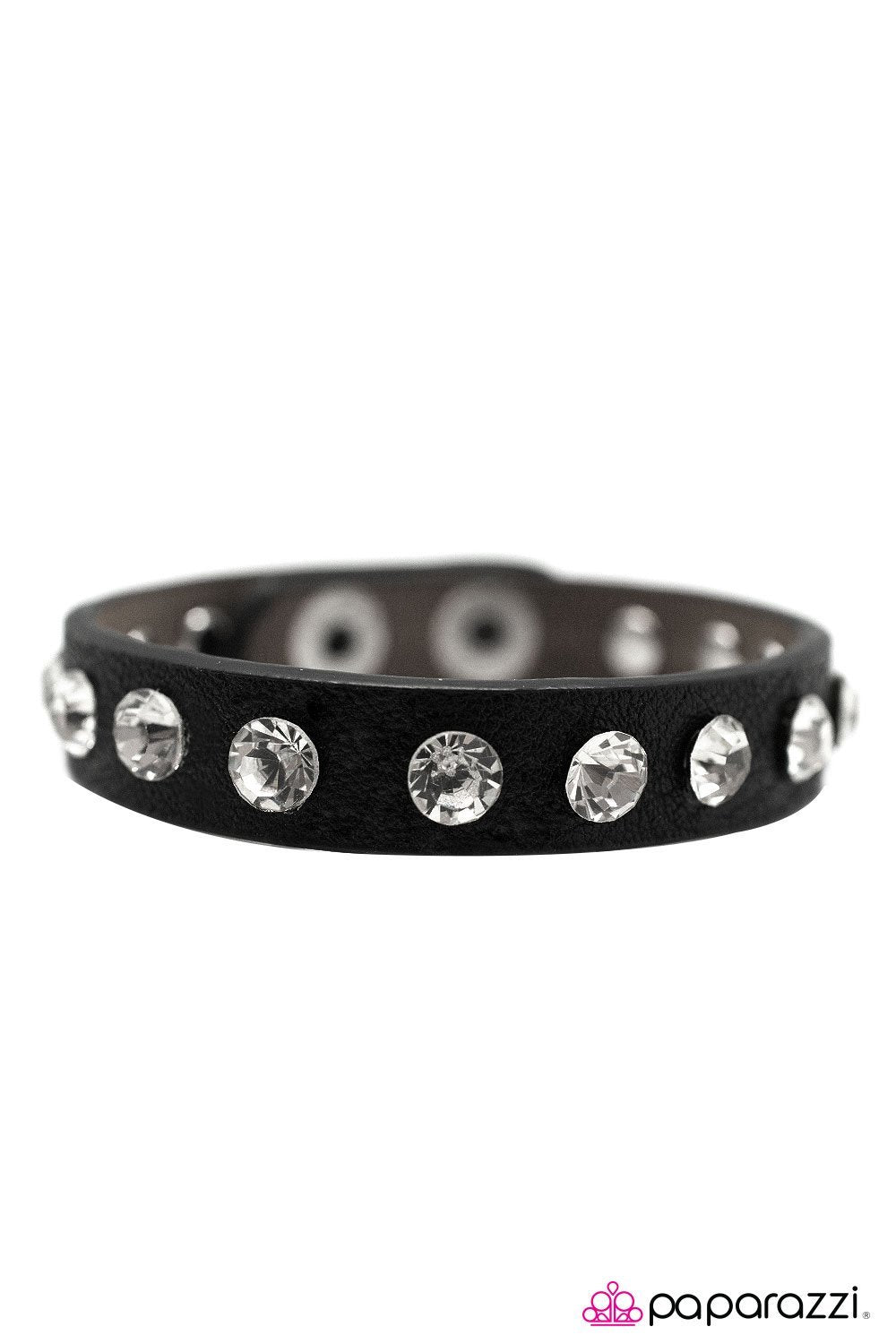 No Glitz, No Glory Black and White Rhinestone Urban Wrap Snap Bracelet - Paparazzi Accessories- lightbox - CarasShop.com - Paparazzi Jewelry by Cara Jewels