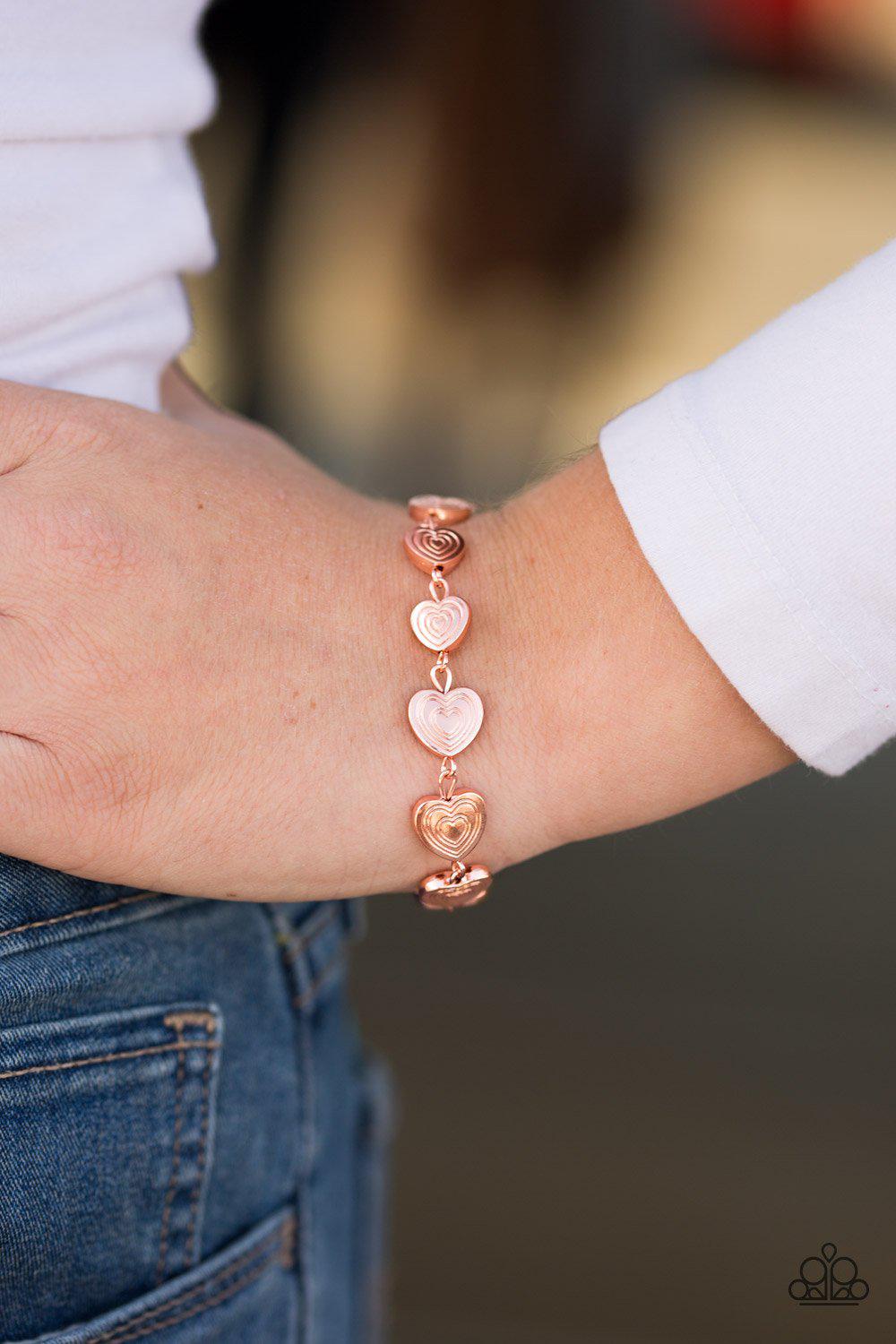 No Heart Feelings Copper Heart Bracelet - Paparazzi Accessories- lightbox - CarasShop.com - Paparazzi Jewelry by Cara Jewels