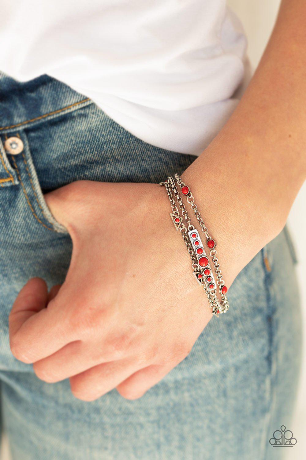 No Means NOMAD Red and Silver Bracelet - Paparazzi Accessories- lightbox - CarasShop.com - Paparazzi Jewelry by Cara Jewels