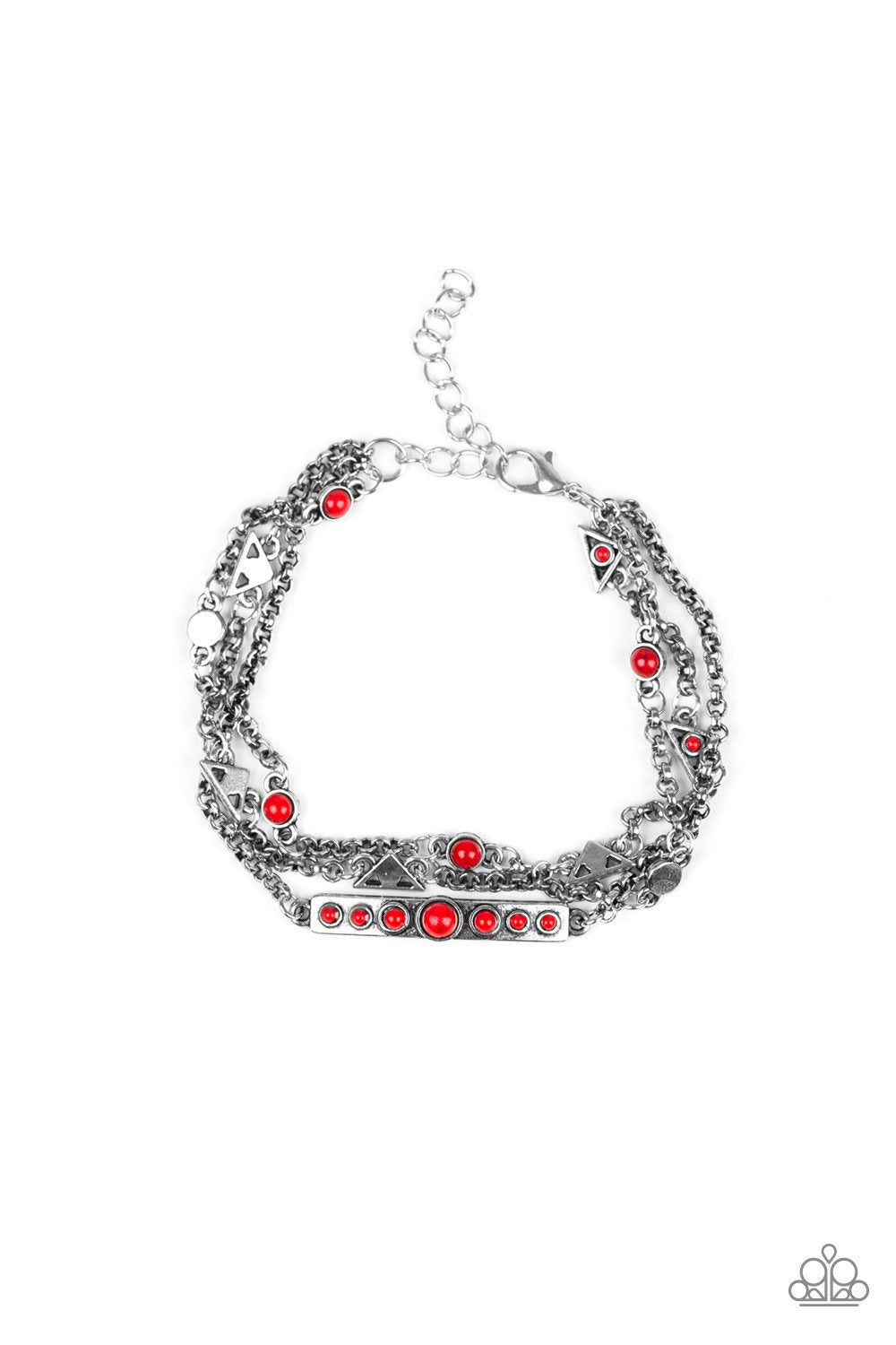 No Means NOMAD Red and Silver Bracelet - Paparazzi Accessories- on model - CarasShop.com - Paparazzi Jewelry by Cara Jewels