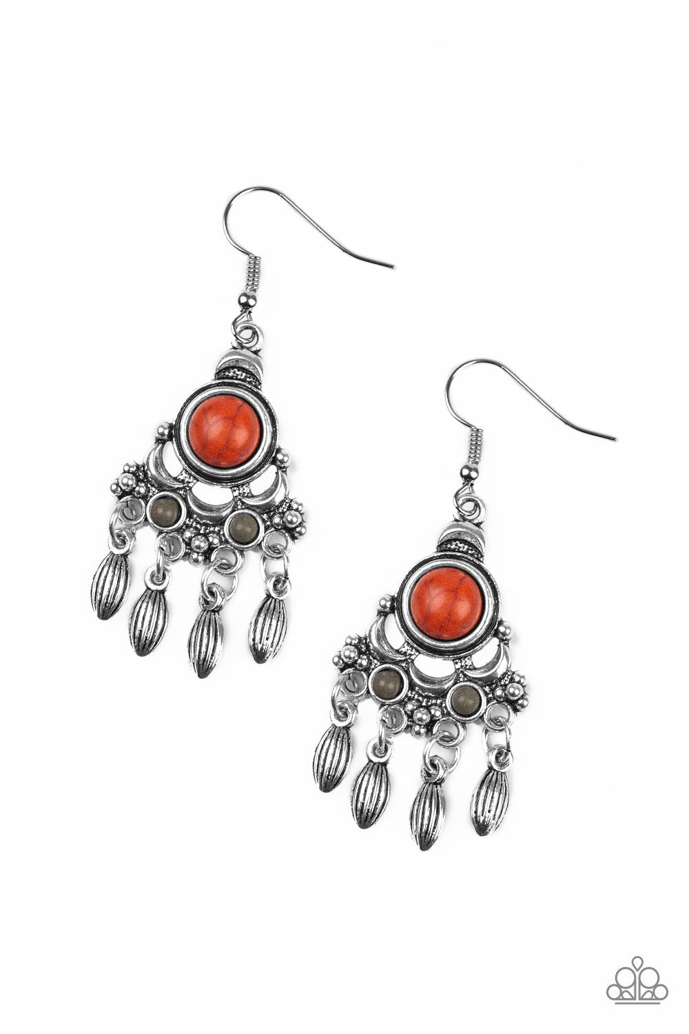 No Place Like Homestead Multi - Orange and Gray Stone Earrings - Paparazzi Accessories- lightbox - CarasShop.com - Paparazzi Jewelry by Cara Jewels