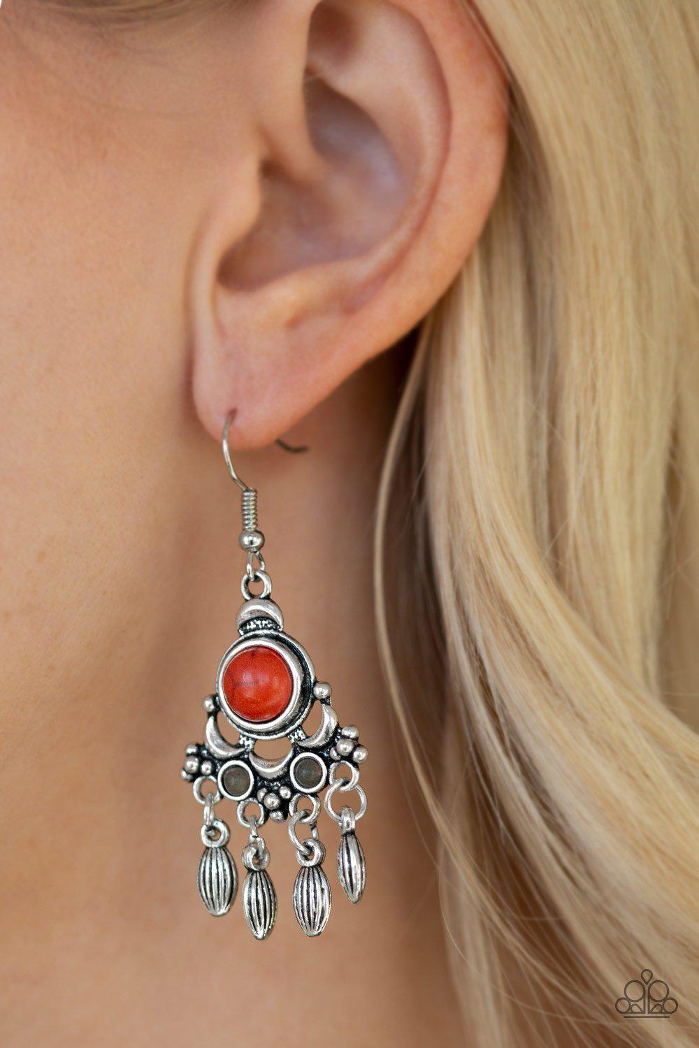 No Place Like Homestead Multi - Orange and Gray Stone Earrings - Paparazzi Accessories- on model - CarasShop.com - Paparazzi Jewelry by Cara Jewels