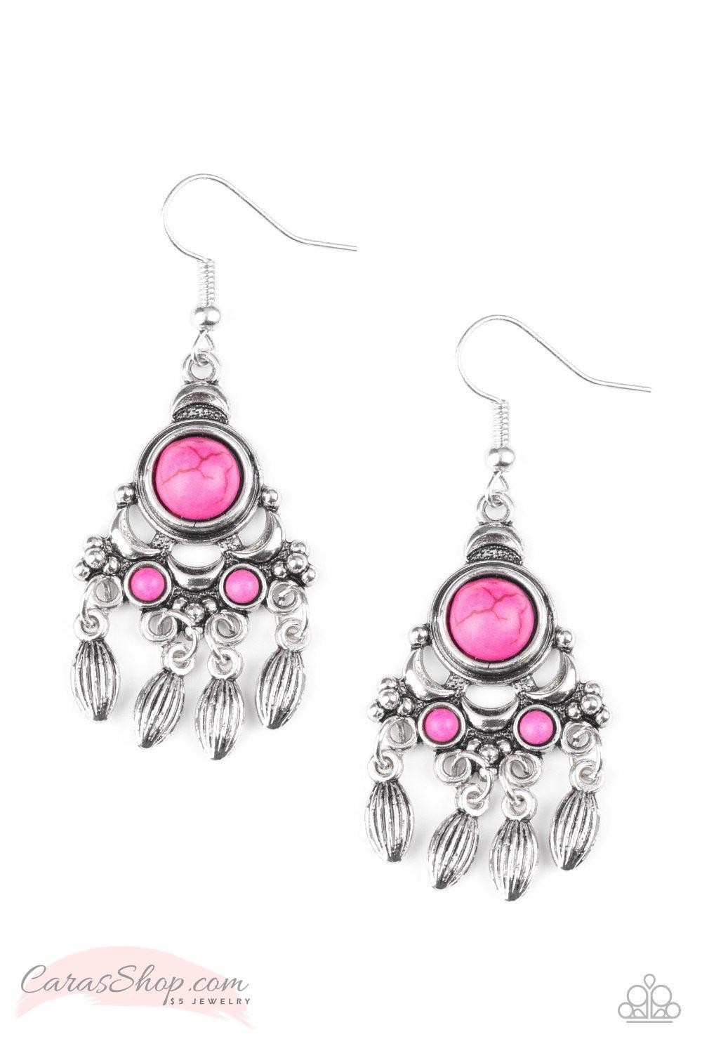 No Place Like Homestead - Pink Stone Earrings - Paparazzi Accessories- lightbox - CarasShop.com - Paparazzi Jewelry by Cara Jewels