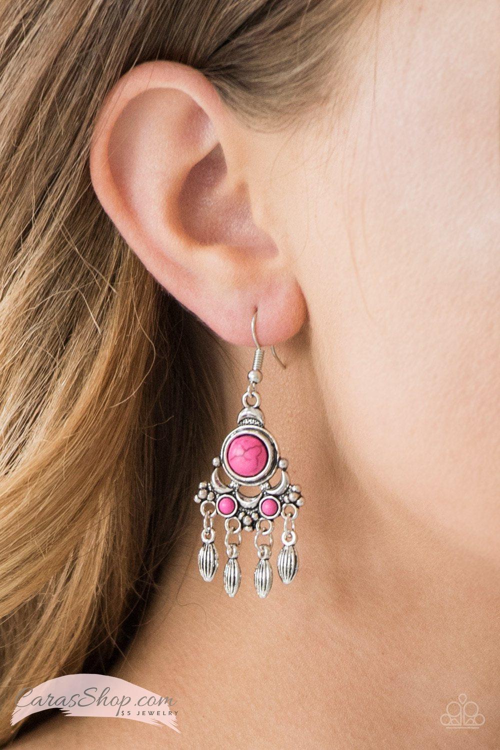 No Place Like Homestead - Pink Stone Earrings - Paparazzi Accessories- on model - CarasShop.com - Paparazzi Jewelry by Cara Jewels