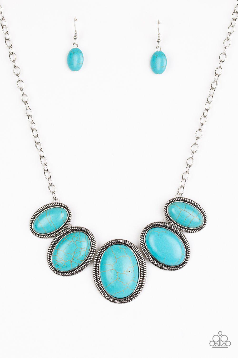 Noble Nomad Turquoise Blue Stone Necklace - Paparazzi Accessories - free matching earrings -CarasShop.com - Paparazzi Jewelry by Cara Jewels