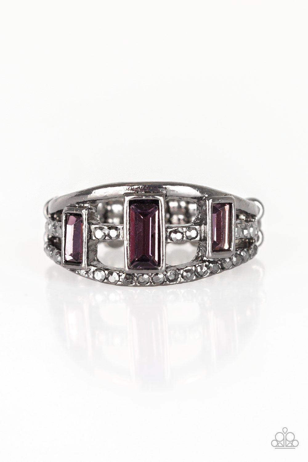 Noble Nova Purple and Hematite Rhinestone Ring - Paparazzi Accessories- lightbox - CarasShop.com - Paparazzi Jewelry by Cara Jewels